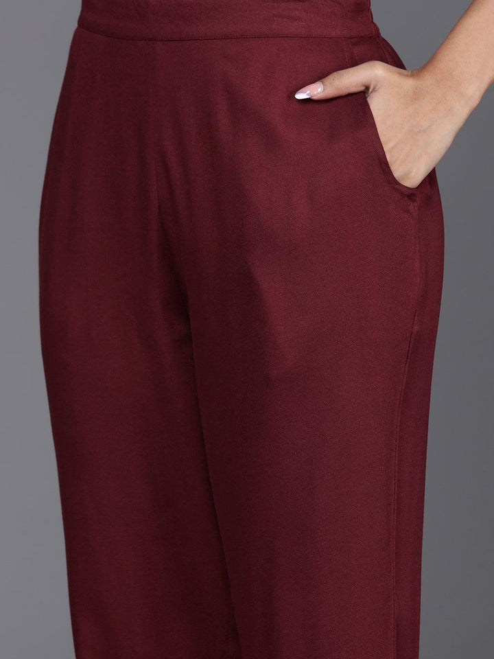 Maroon Embroidered Wool Blend Tunic With Trousers - Libas