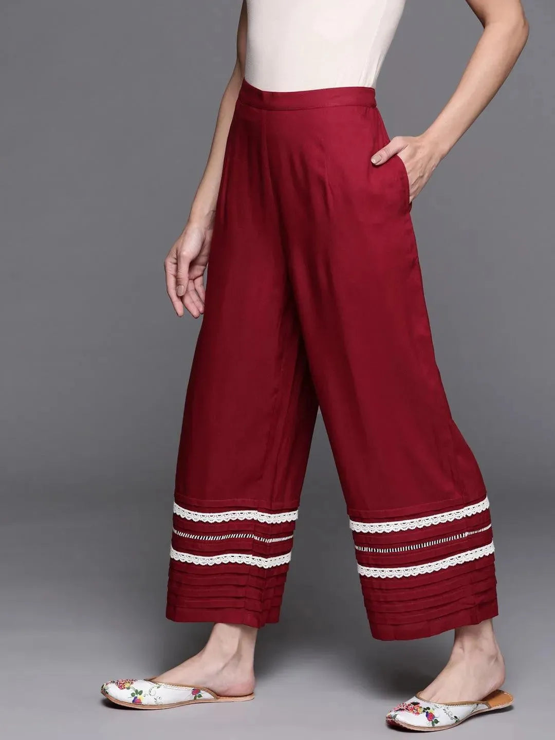 

Maroon Hem Design Rayon Palazzos