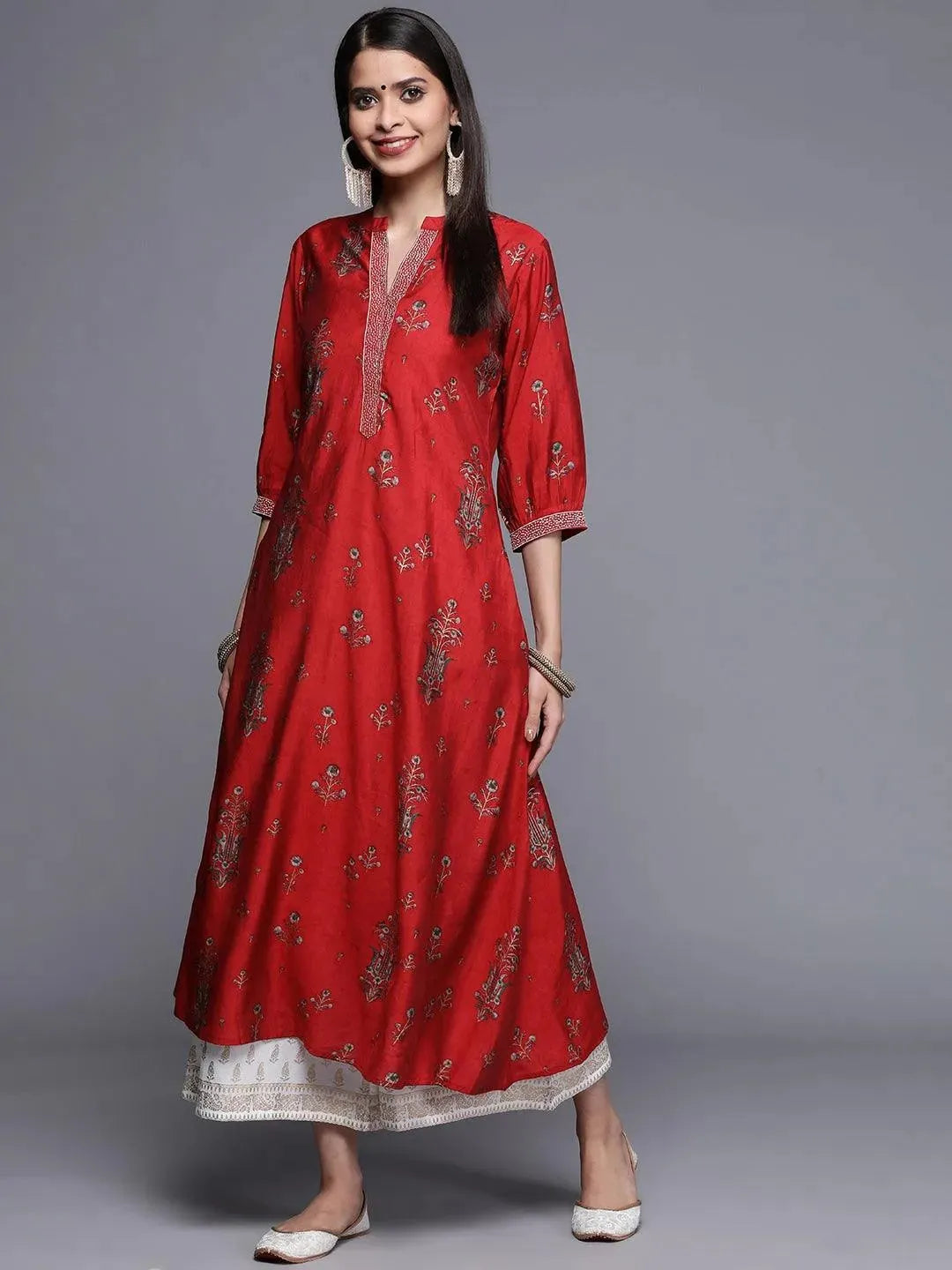 

Buy Maroon Printed Chanderi Silk Kurta - 22084O- | Libas Ethnic Wear Online