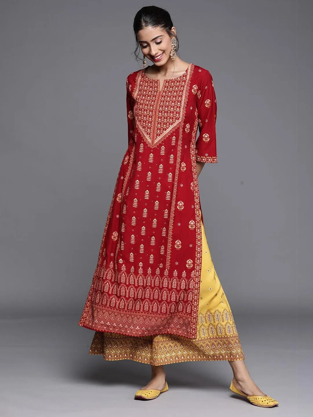 Maroon Printed Chanderi Silk Kurta - Libas 