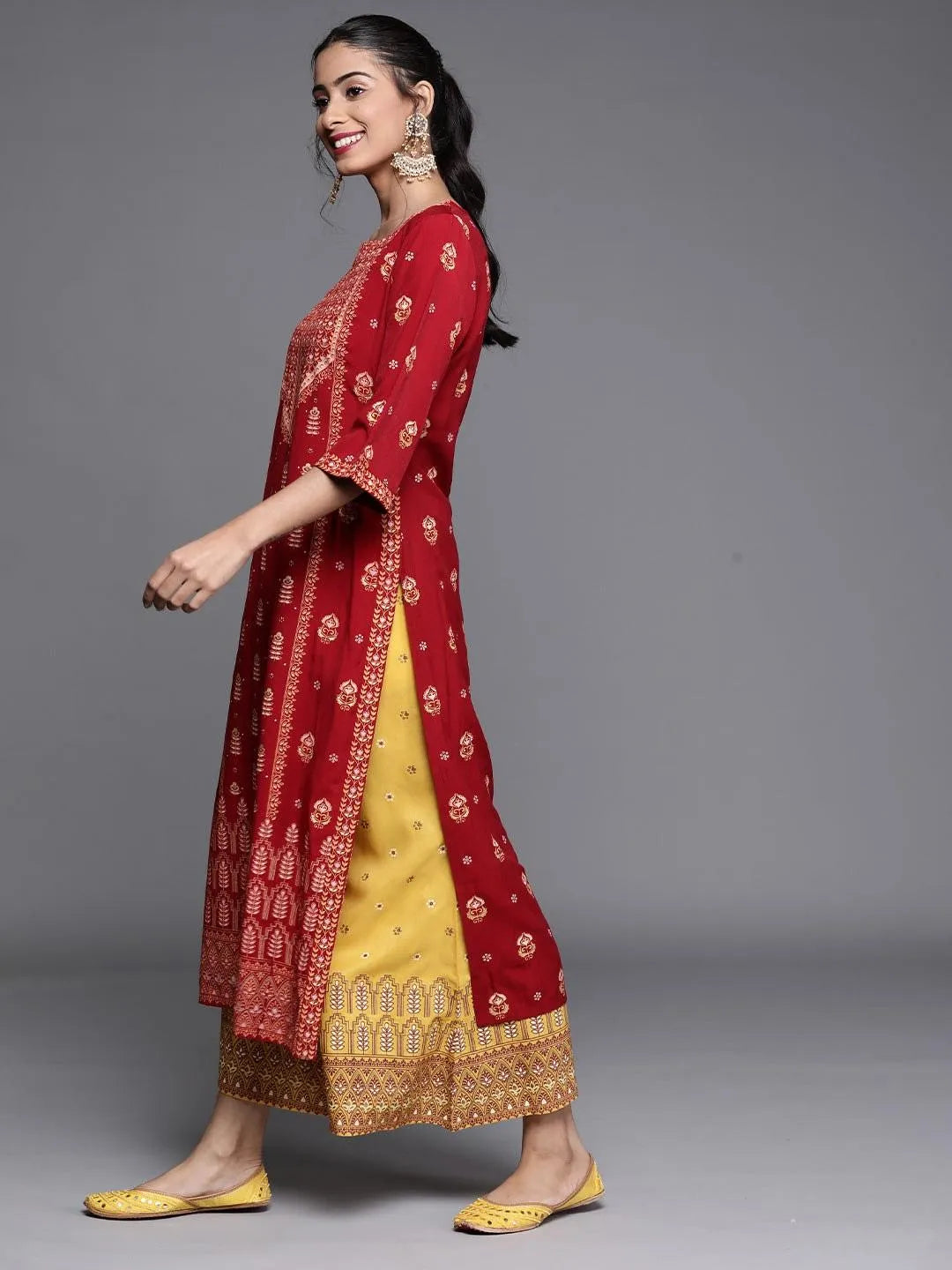 Maroon Printed Chanderi Silk Kurta - Libas 