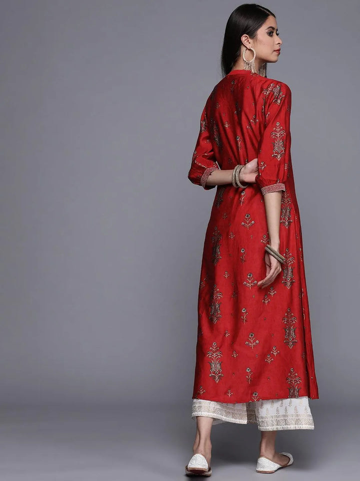 Maroon Printed Chanderi Silk Kurta - Libas