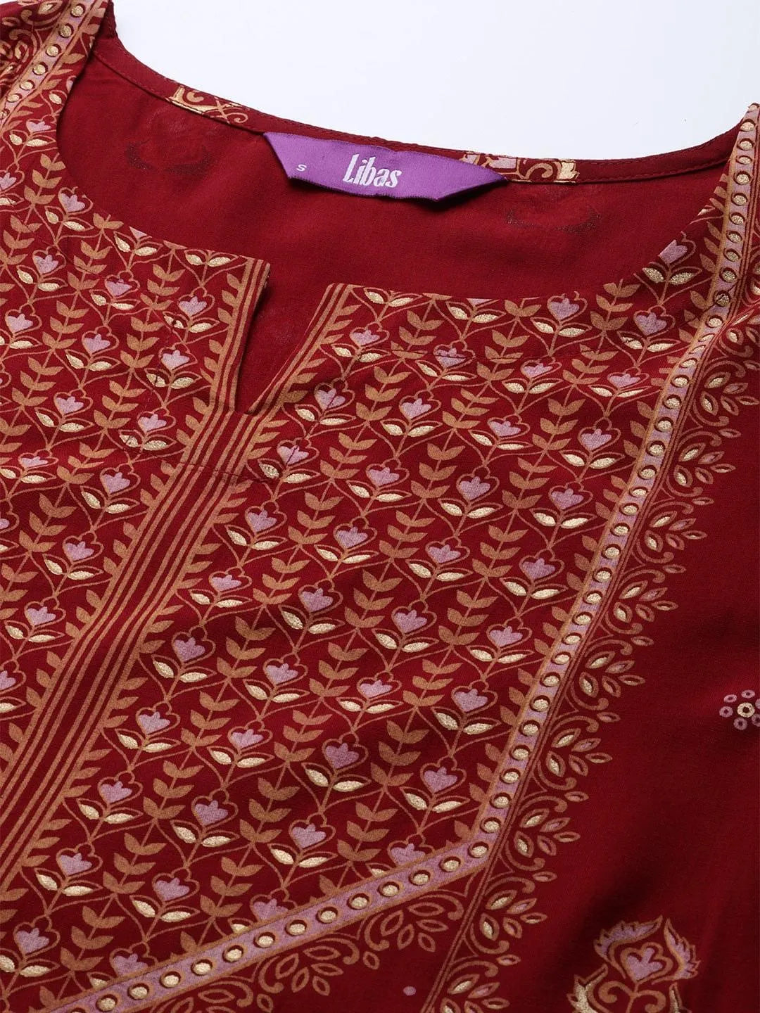 Maroon Printed Chanderi Silk Kurta - Libas 