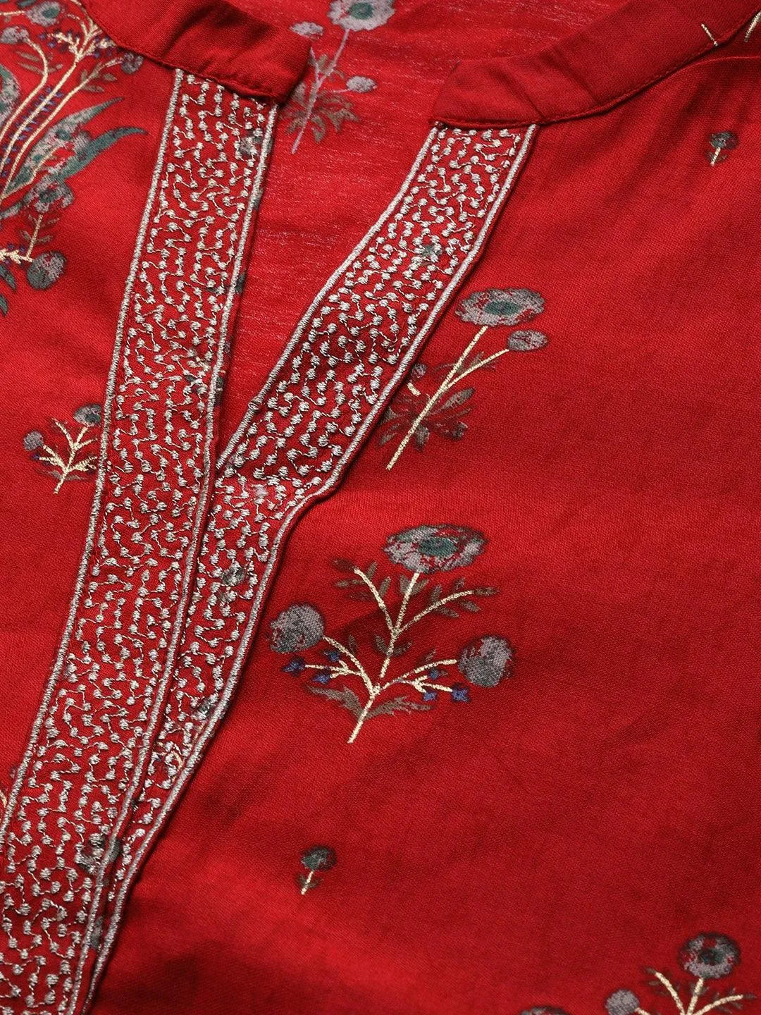 Maroon Printed Chanderi Silk Kurta - Libas