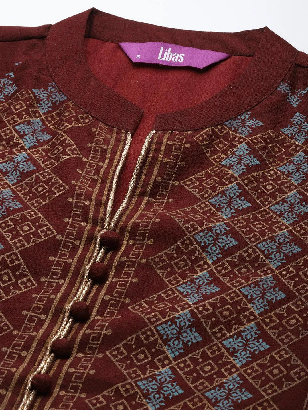 Maroon Printed Chanderi Silk Suit Set - Libas