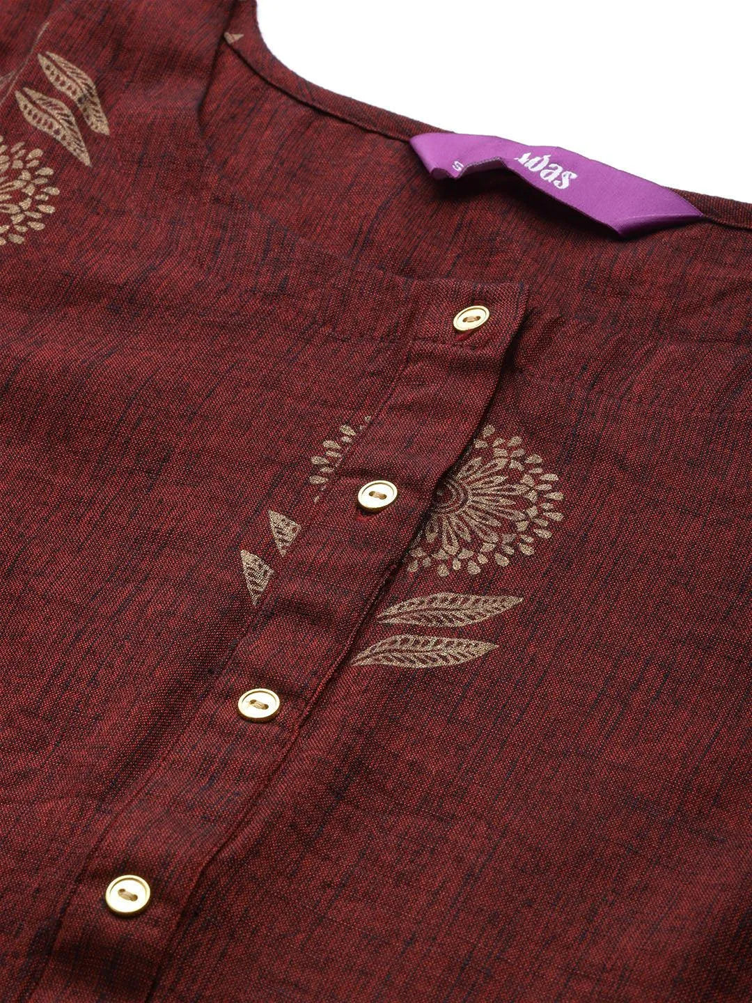 Maroon Printed Chanderi Silk Suit Set - Libas 