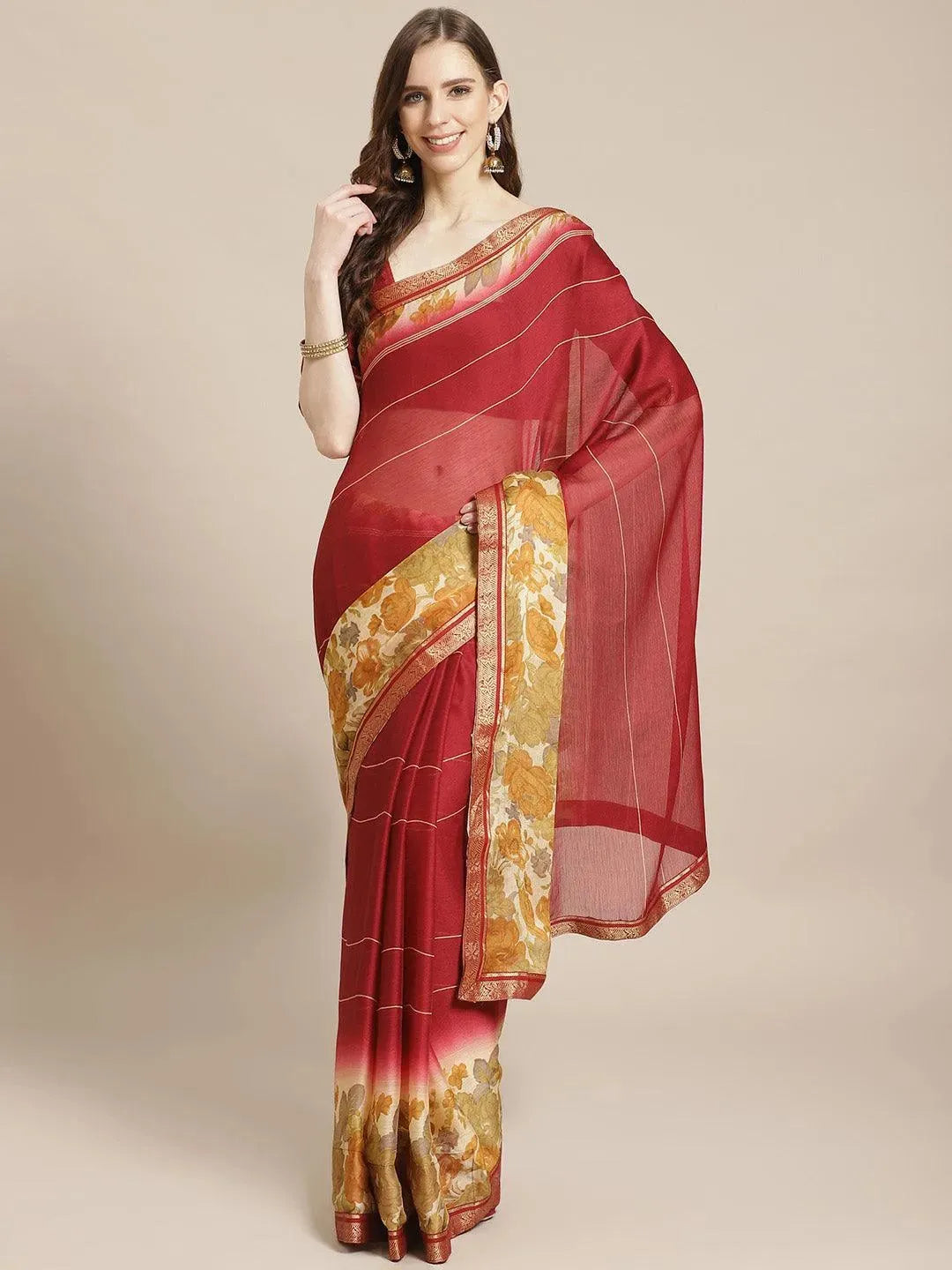 

Buy Maroon Printed Chiffon Saree - 14022 | Libas Ethnic Wear Online