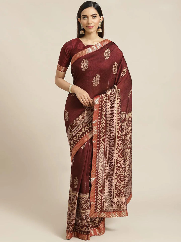 Maroon Printed Chiffon Saree - Libas