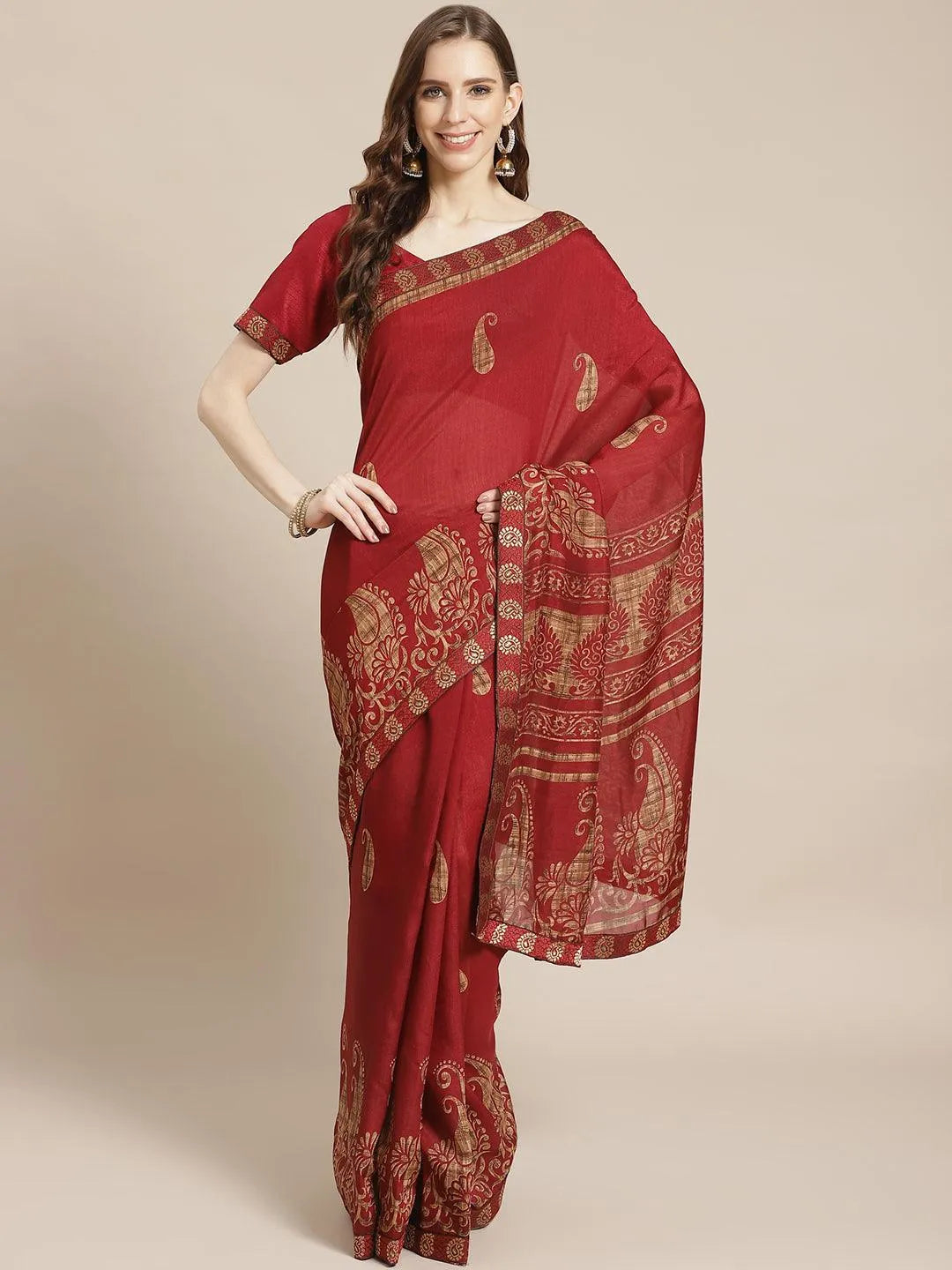 Maroon Printed Chiffon Saree - Libas