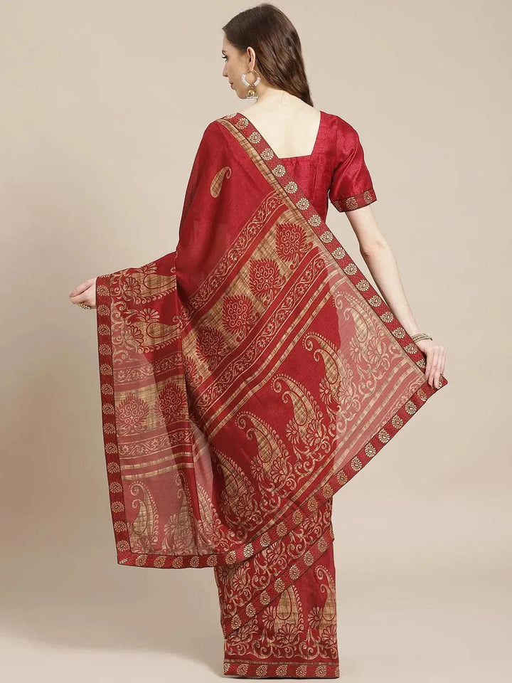 Maroon Printed Chiffon Saree - Libas