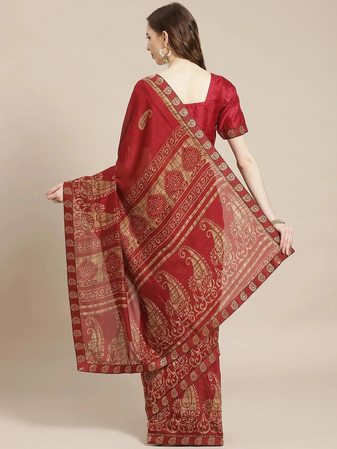 

Maroon Printed Chiffon Saree