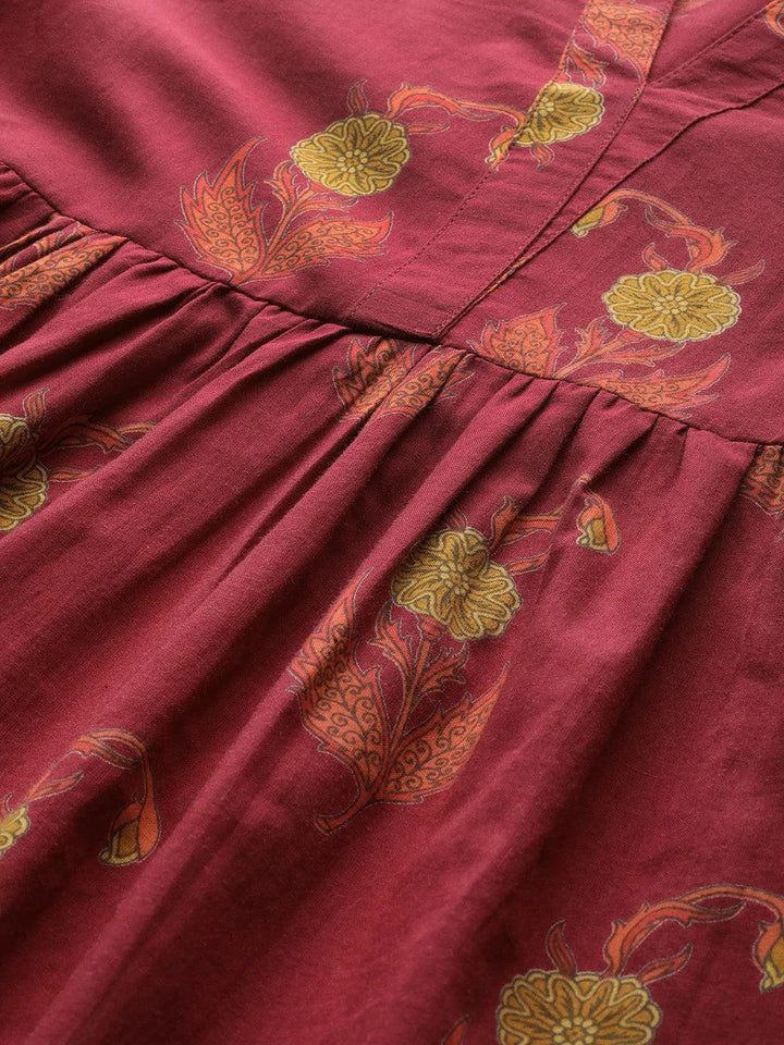 Maroon Printed Cotton Kurti - Libas