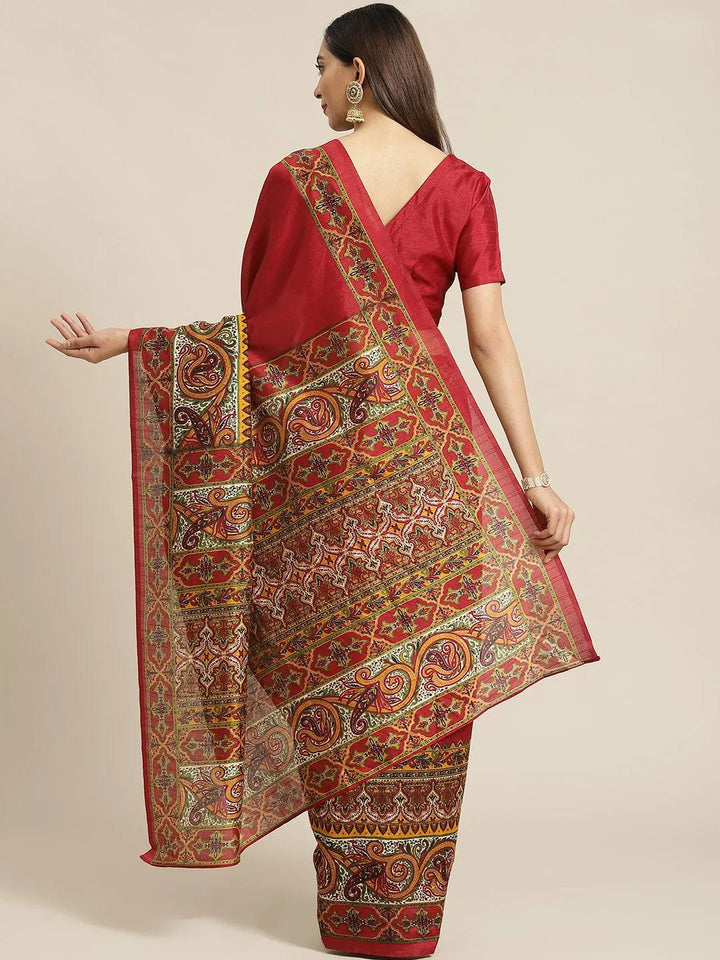 Maroon Printed Cotton Saree - Libas