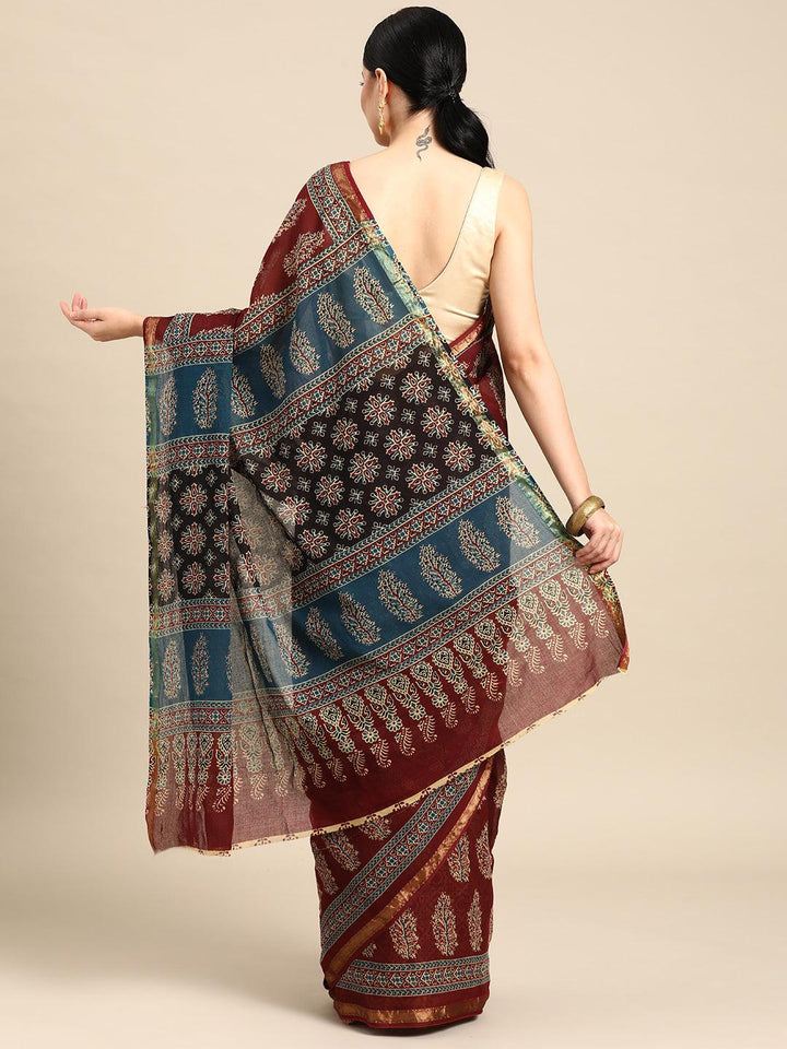 Maroon Printed Cotton Saree - Libas