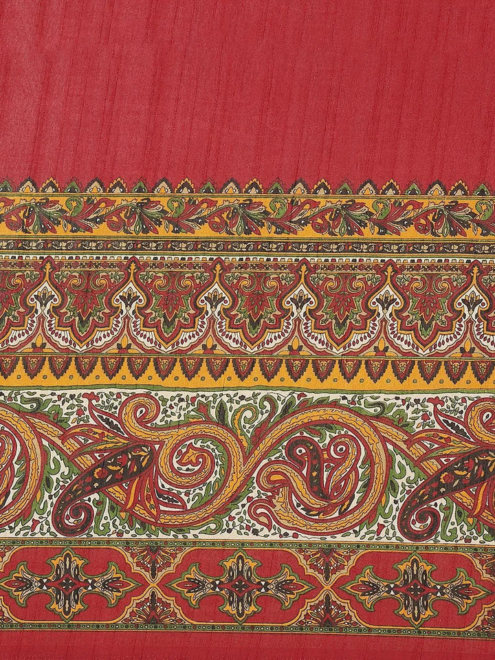 Maroon Printed Cotton Saree - Libas