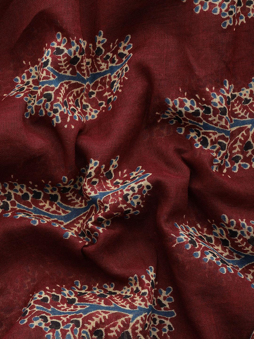 Maroon Printed Cotton Saree - Libas