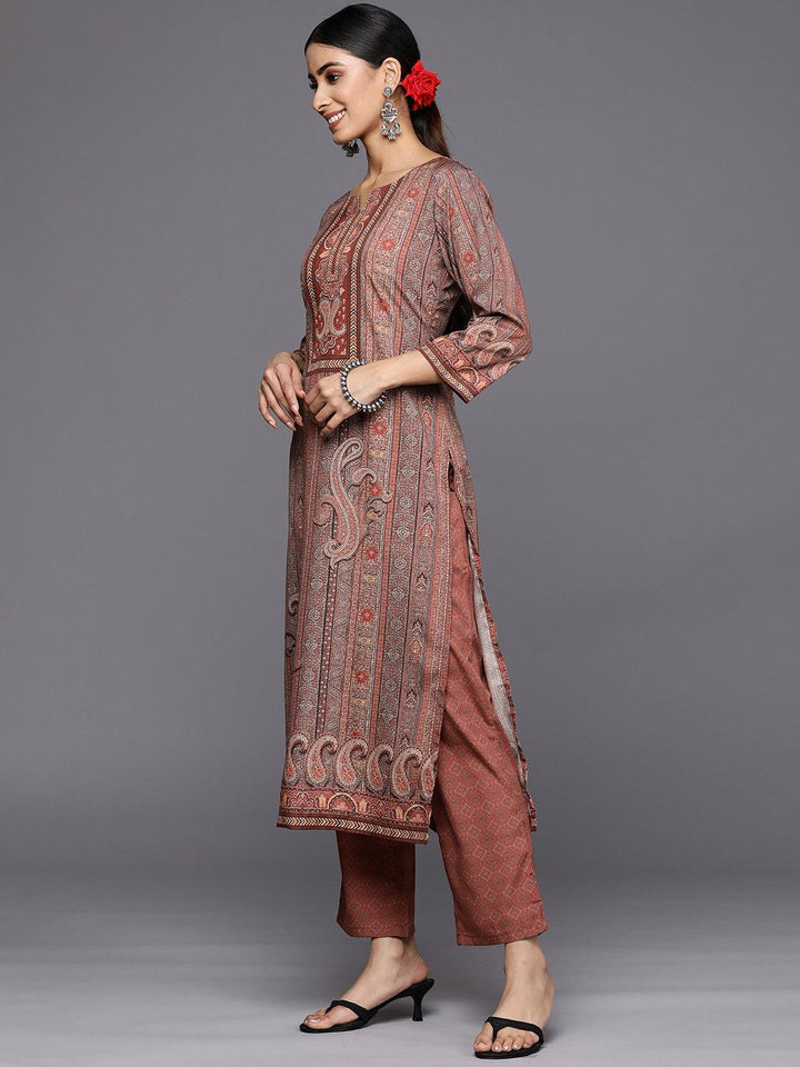 Maroon Printed Crepe Straight Suit Set With Trousers - Libas