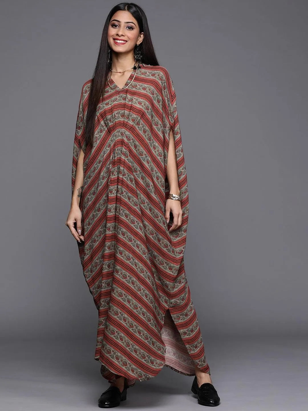 Maroon Printed Georgette Dress - Libas 