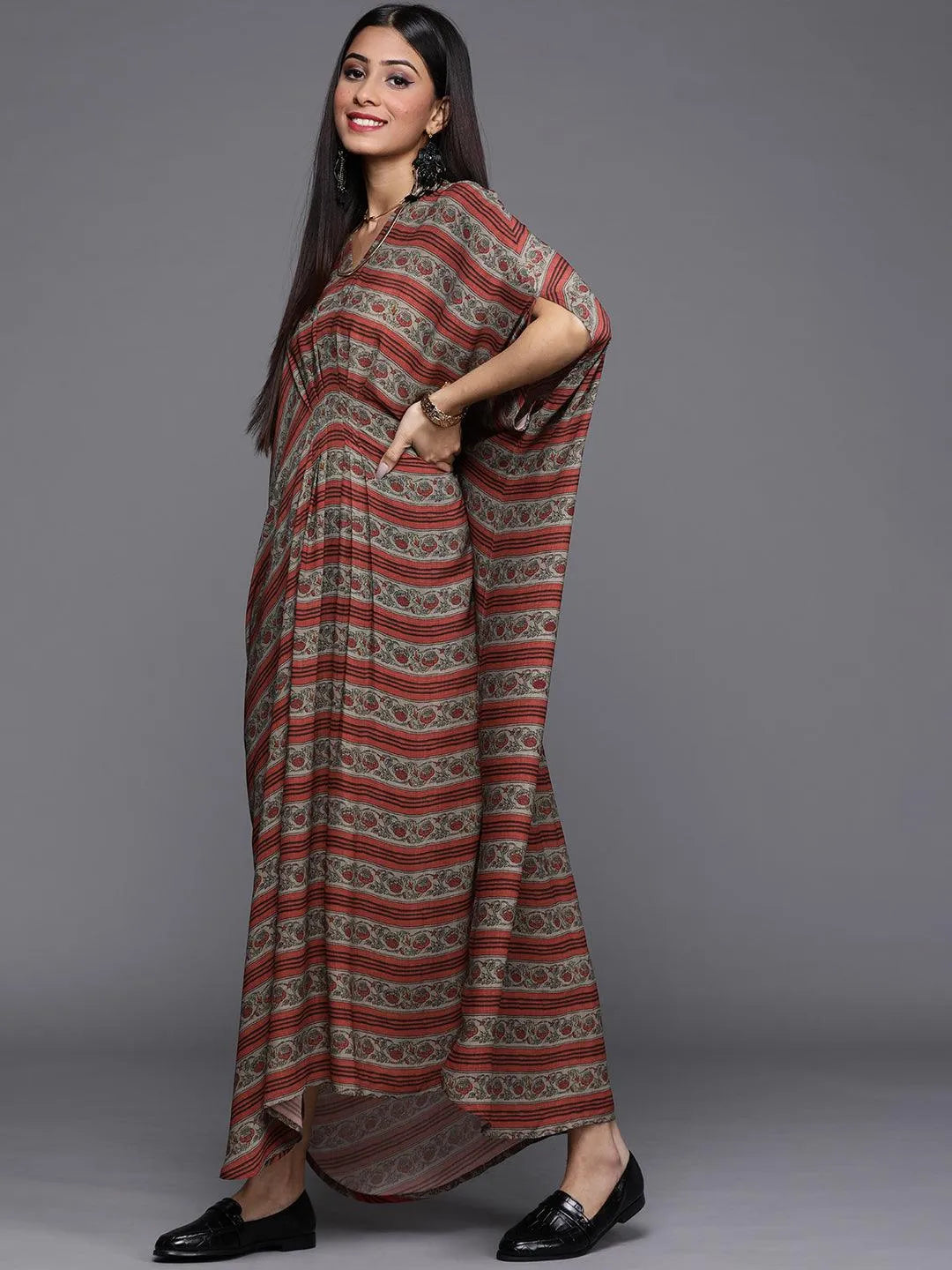 Maroon Printed Georgette Dress - Libas 