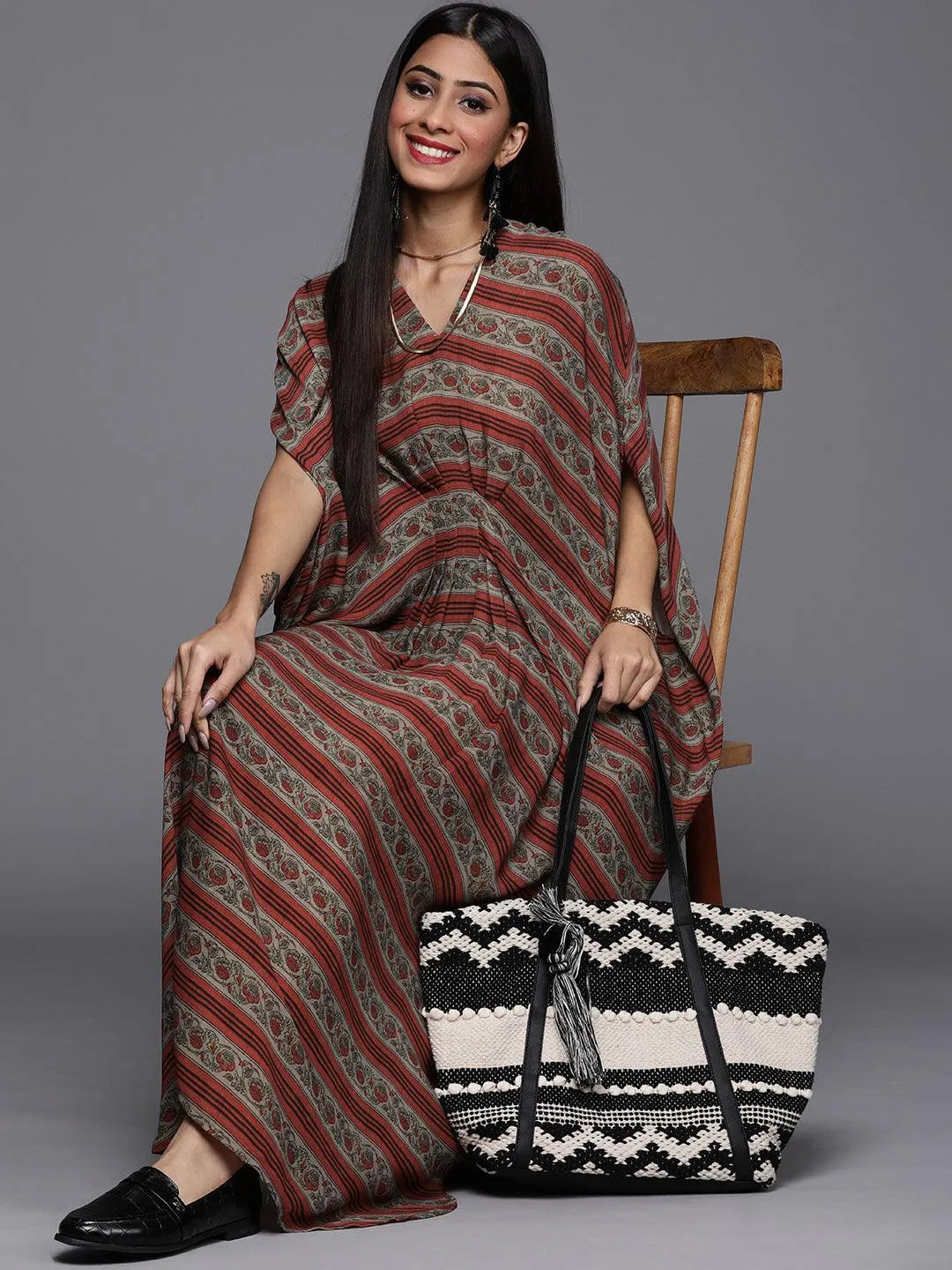 Maroon Printed Georgette Dress - Libas 