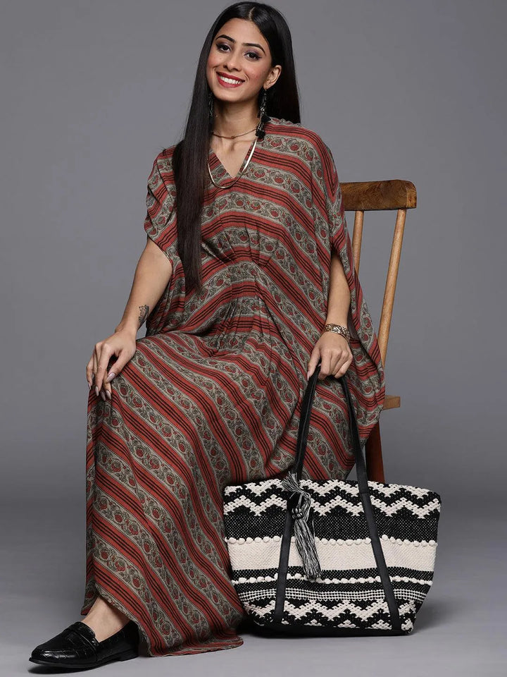 Maroon Printed Georgette Dress - Libas