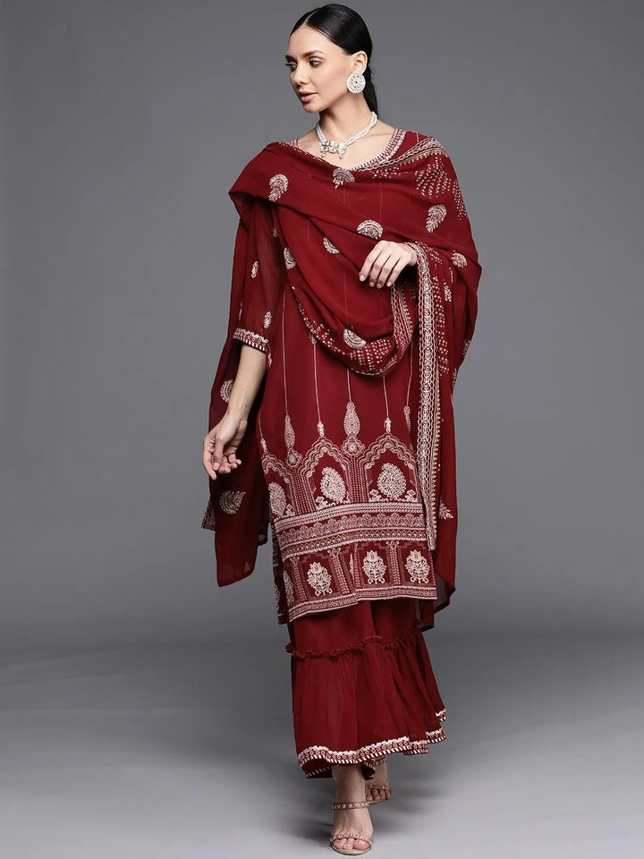 Maroon Printed Georgette Suit Set - Libas