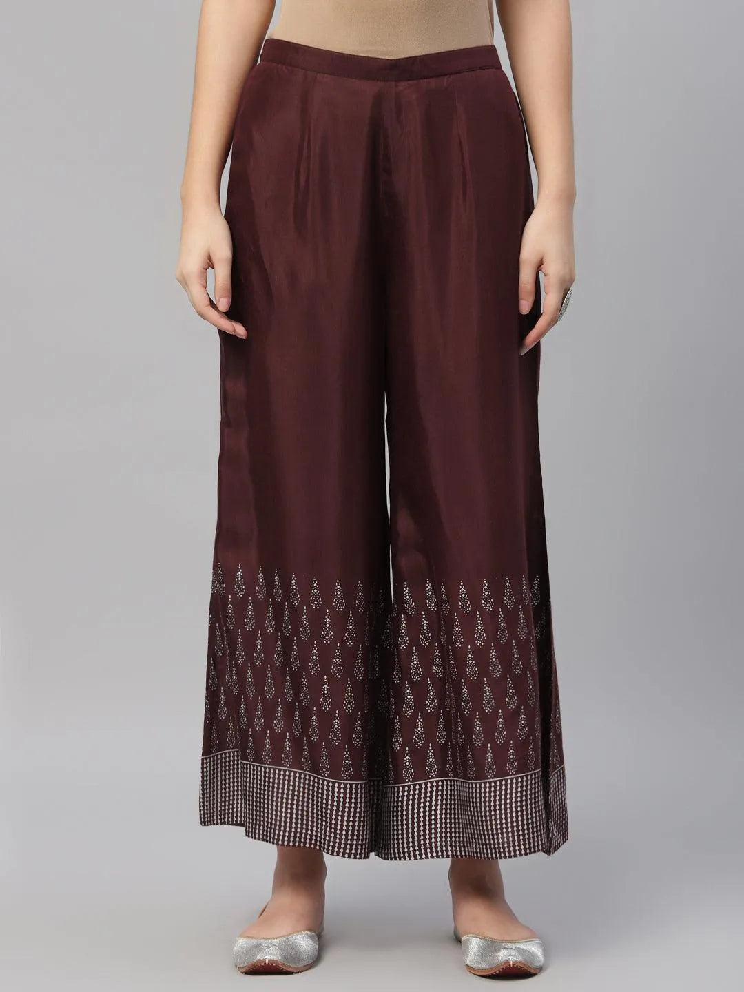 Maroon Printed Polyester Palazzos - Libas