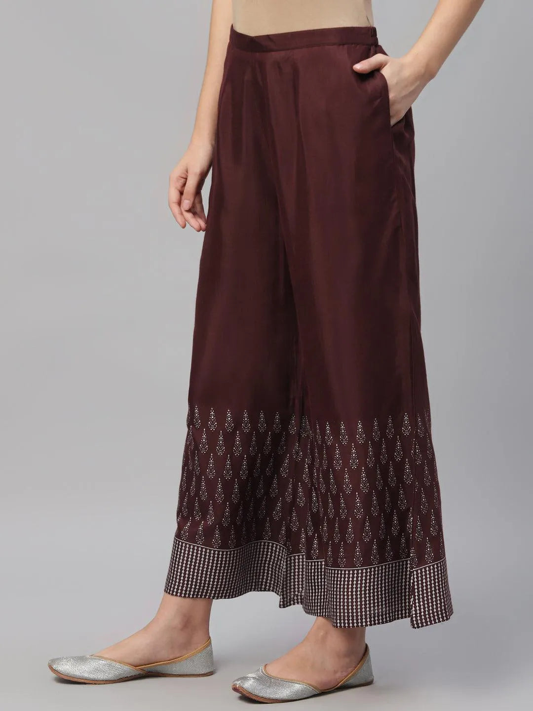 Maroon Printed Polyester Palazzos - Libas