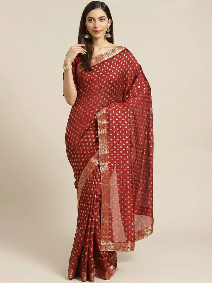 Maroon Printed Polyester Saree - Libas