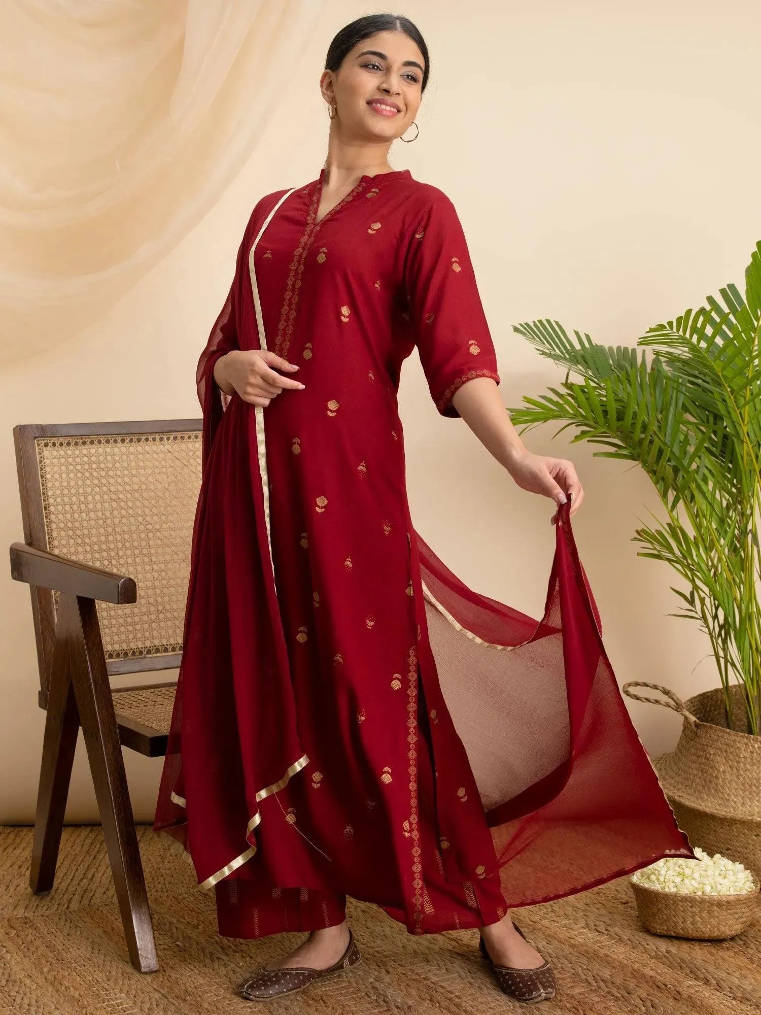 

Buy Maroon Printed Rayon Suit Set - 20132O-XS | Libas Ethnic Wear Online