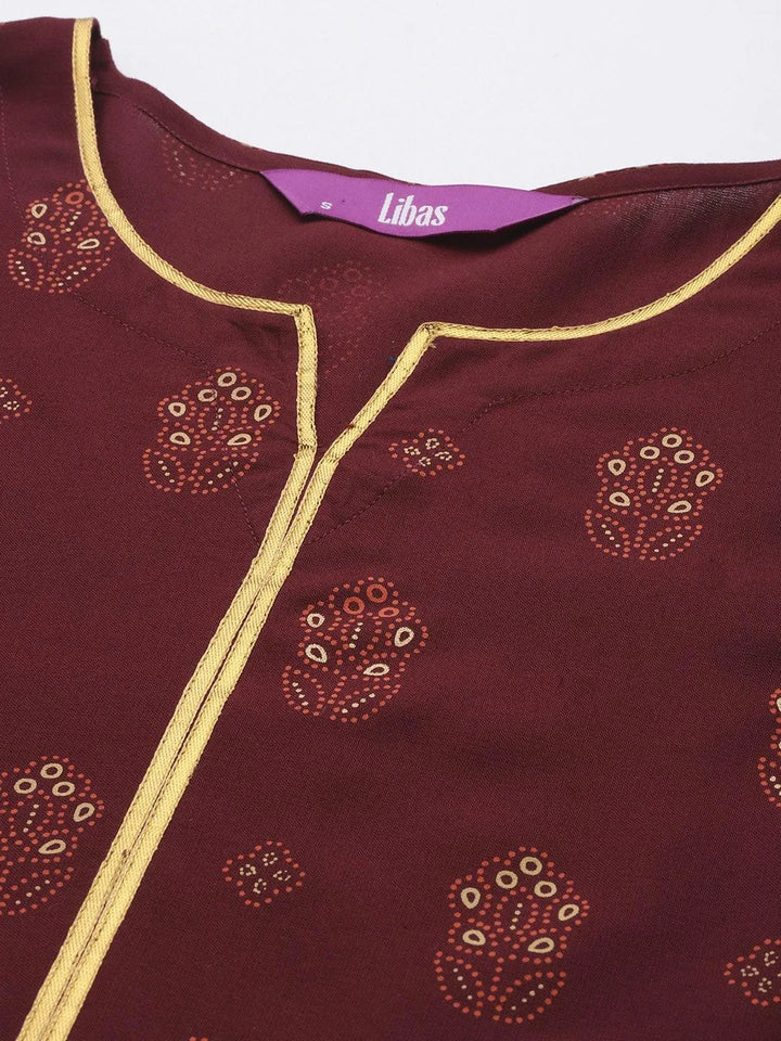 Maroon Printed Rayon Anarkali Kurta - Libas