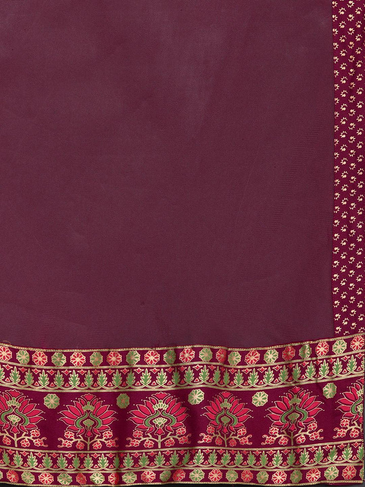 Maroon Printed Rayon Anarkali Kurta With Trousers & Dupatta - Libas