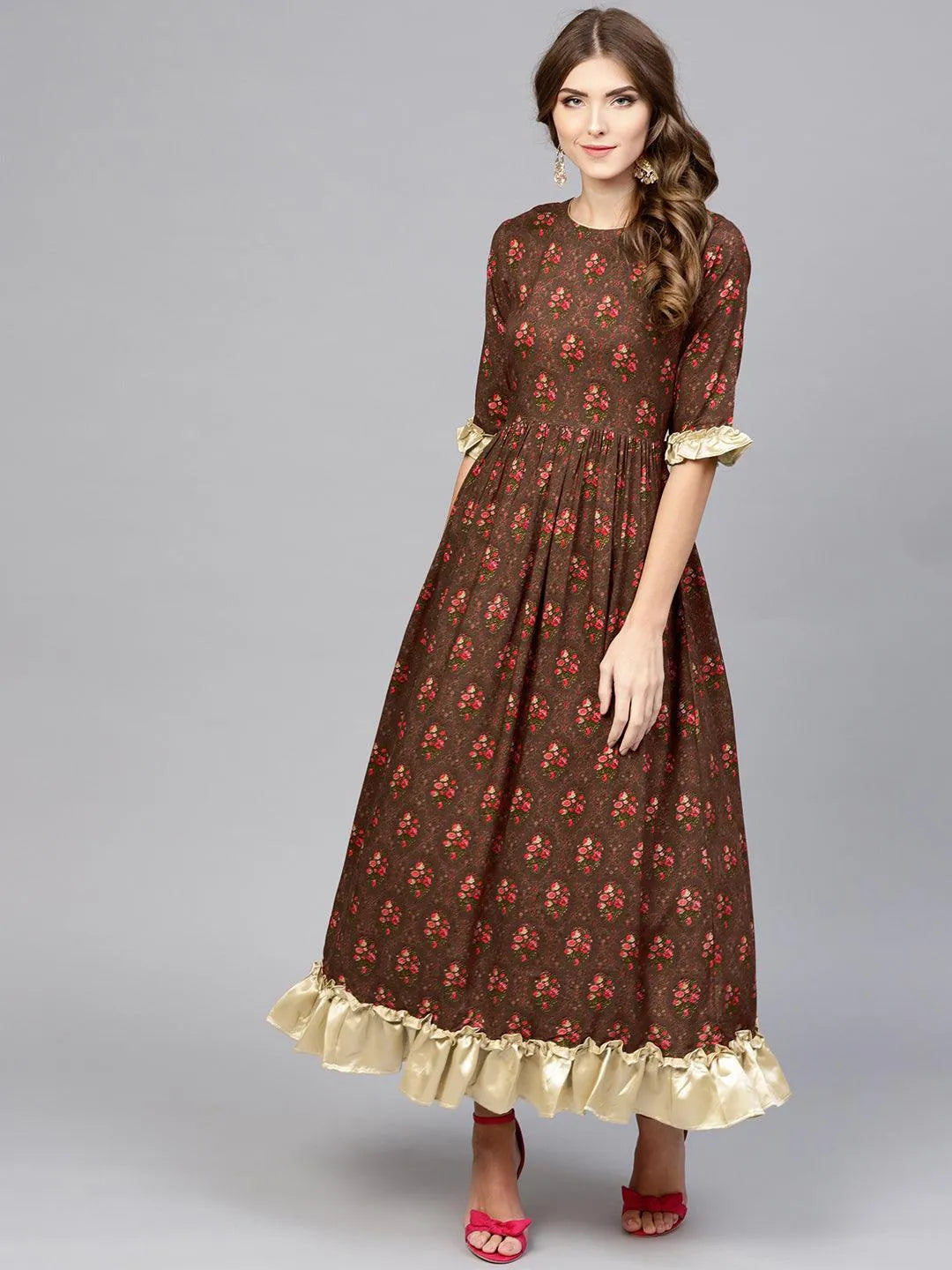 Maroon Printed Rayon Dress - Libas 