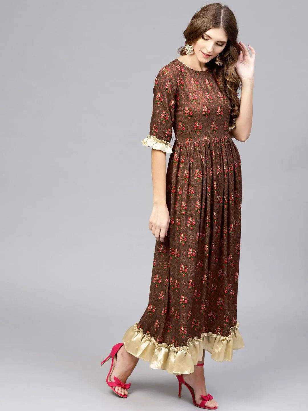 Maroon Printed Rayon Dress - Libas