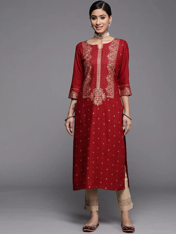 Maroon Printed Rayon Kurta - Libas