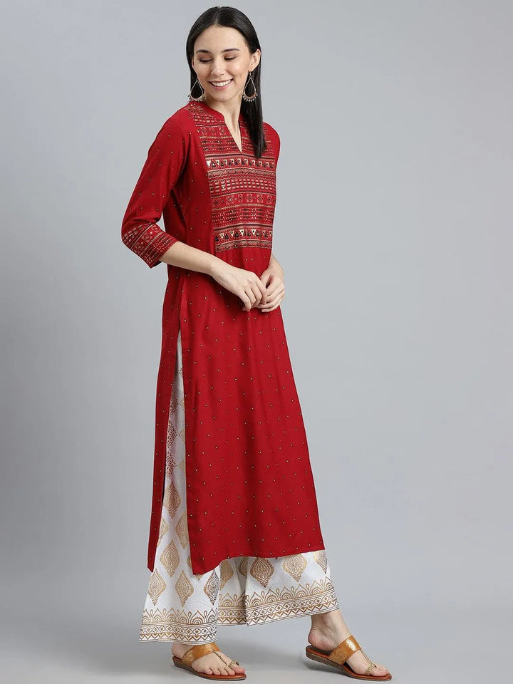 Maroon Printed Rayon Kurta - Libas