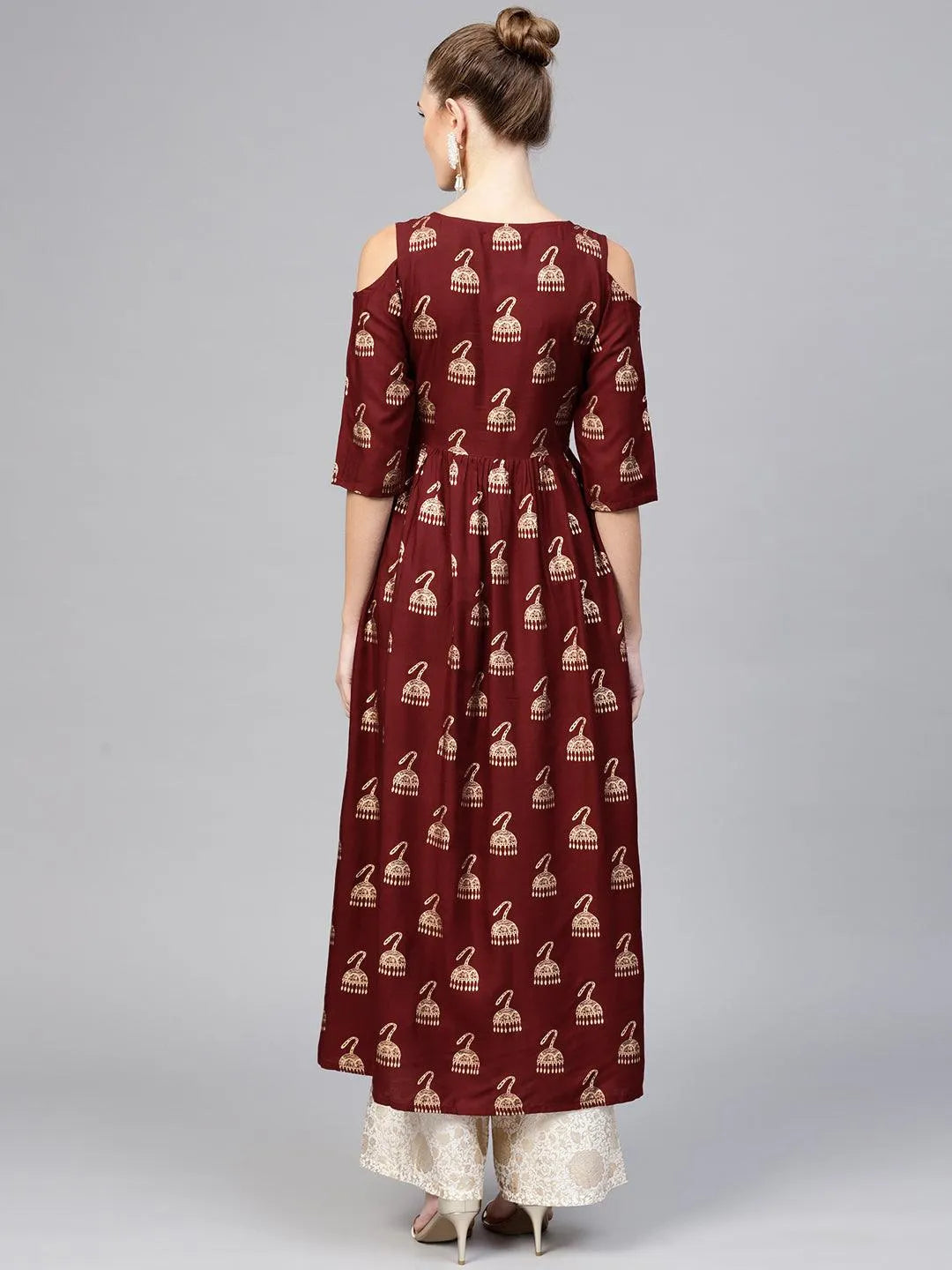 Maroon Printed Rayon Kurta - Libas