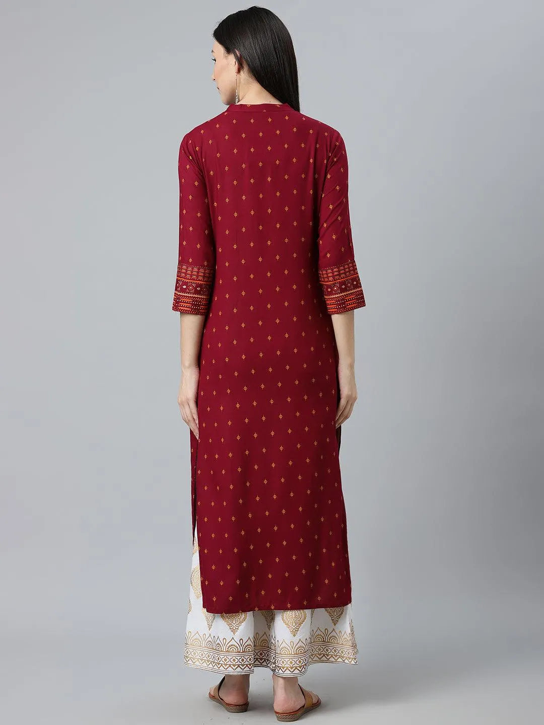 Maroon Printed Rayon Kurta - Libas