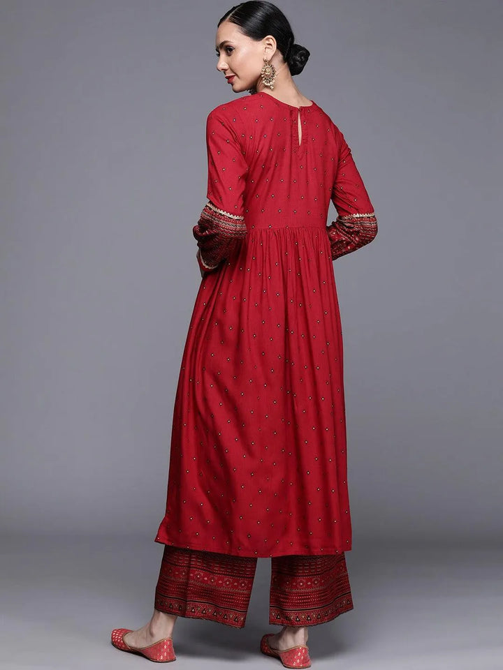 Maroon Printed Rayon Kurta - Libas