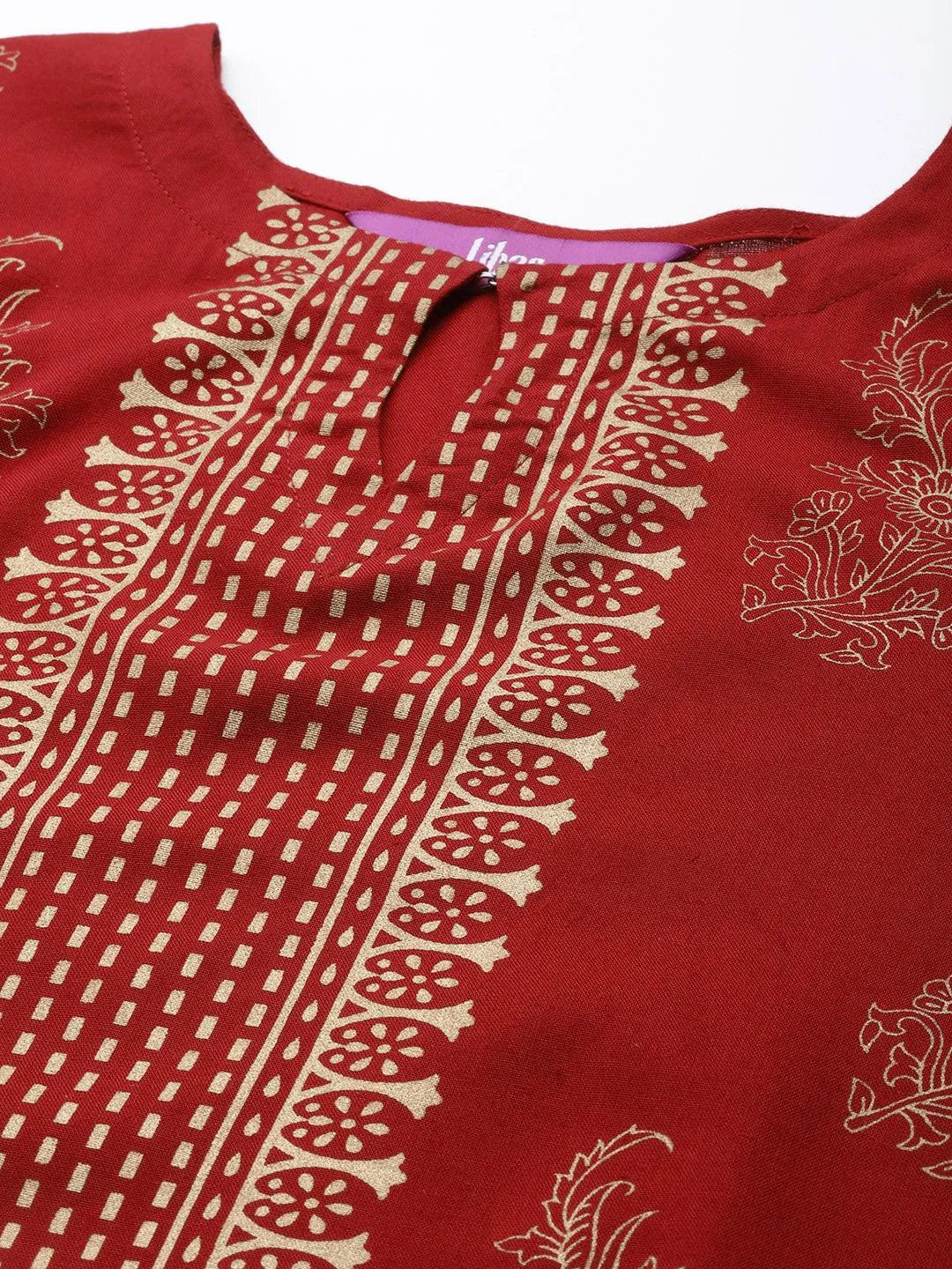 Maroon Printed Rayon Kurta - Libas