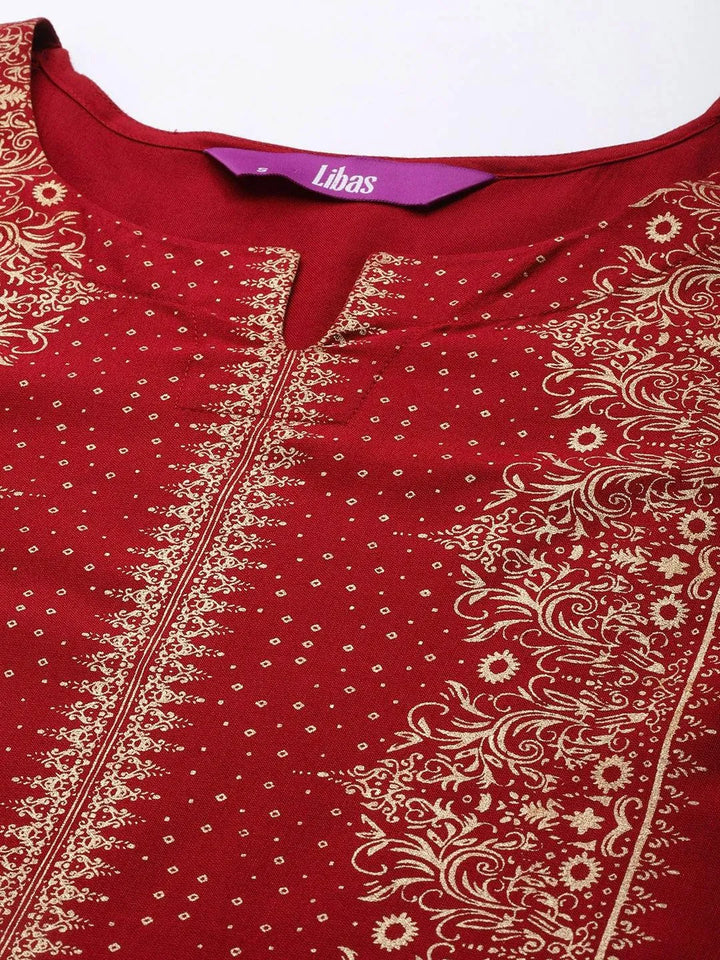 Maroon Printed Rayon Kurta - Libas