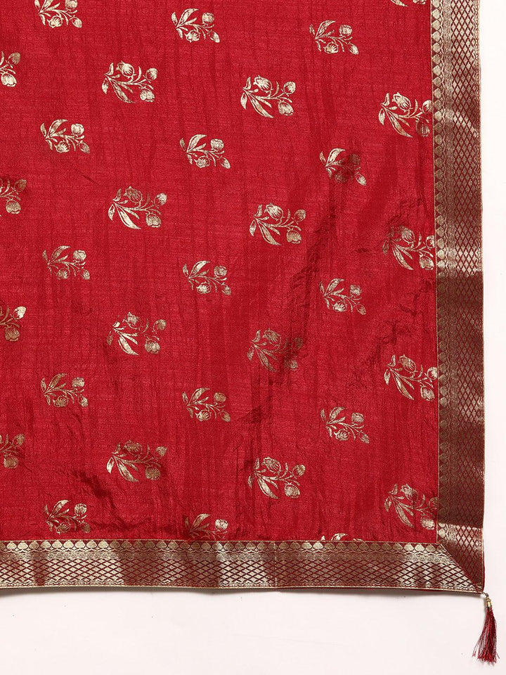 Maroon Printed Silk Blend Saree - Libas