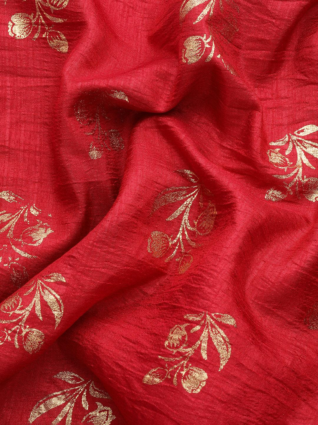 Maroon Printed Silk Blend Saree - Libas