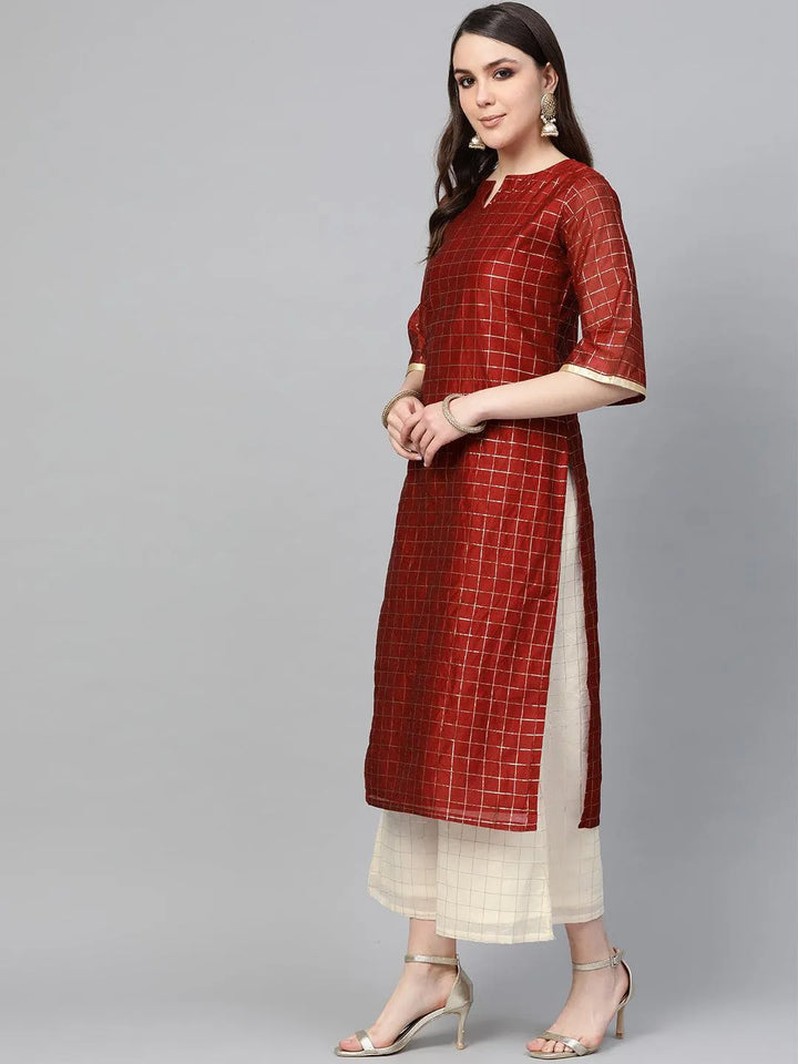 Maroon Self Design Polyester Suit Set - Libas