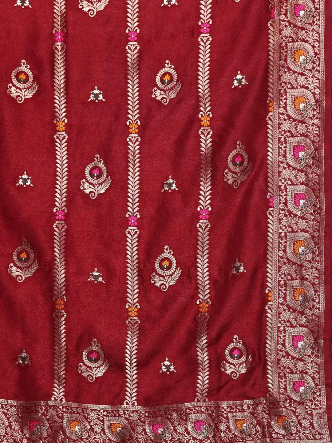 

Maroon Self Design Silk Blend Straight Kurta With Dupatta