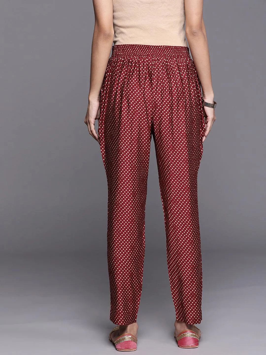 Maroon Self Design Silk Trousers - Libas