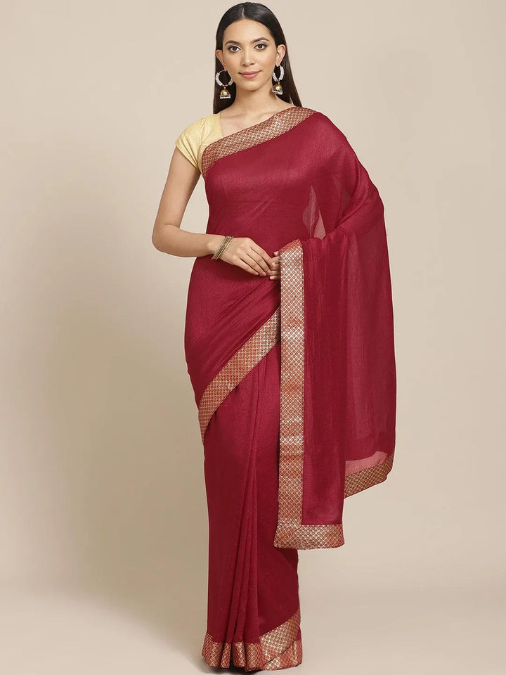 Maroon Solid Chiffon Saree - Libas