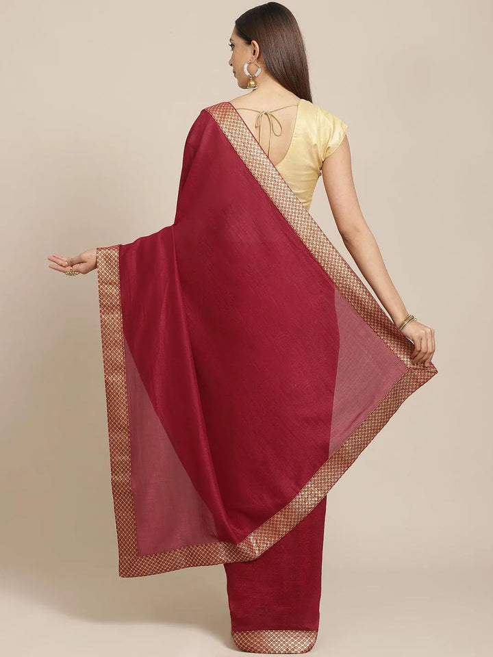 Maroon Solid Chiffon Saree - Libas