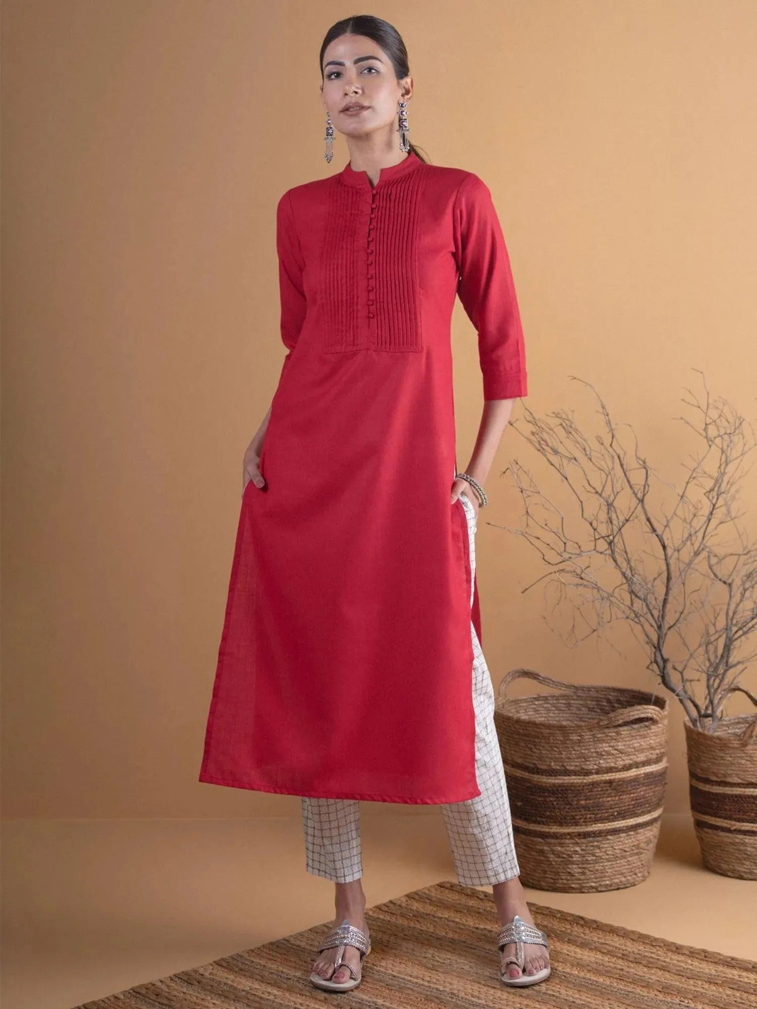 

Buy Maroon Solid Cotton Kurta - 4339-XS | Libas Ethnic Wear Online