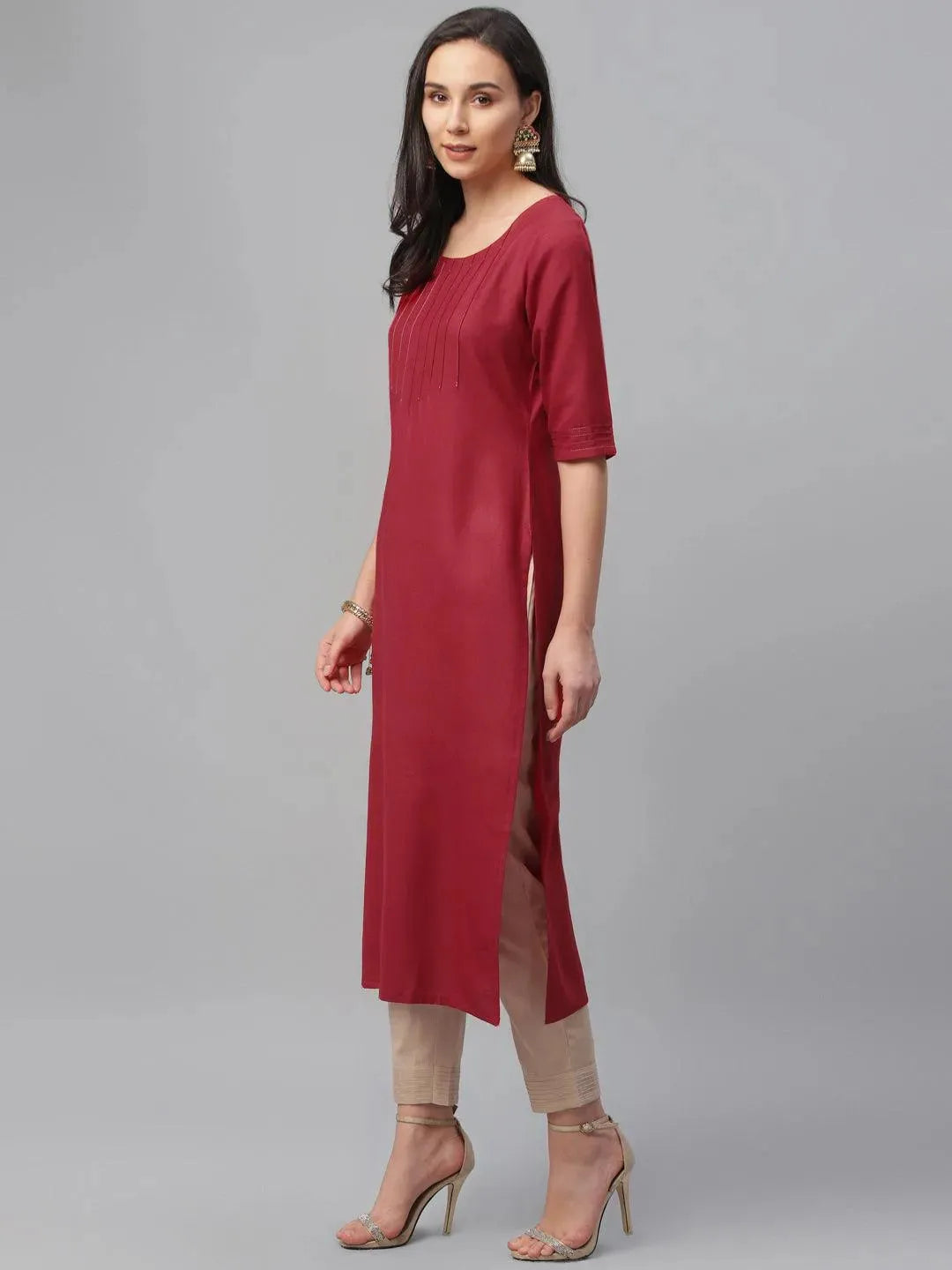 

Buy Maroon Solid Cotton Kurta - 9122F- | Libas Ethnic Wear Online